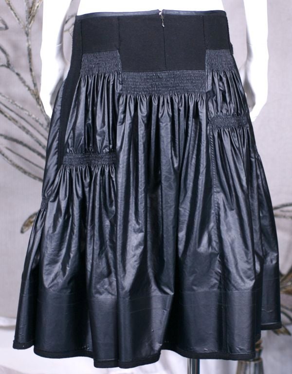 Black Donna Karan Glazed Cotton and Wool Tiered Skirt For Sale