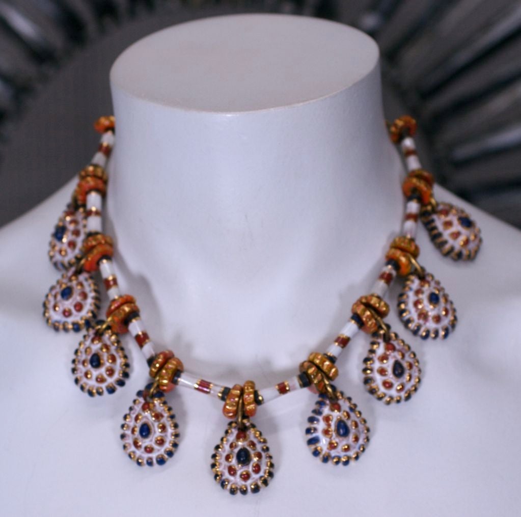 Unusual Rebajes enamelled ceramic necklace of 