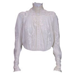 Antique Edwardian Irish Crochet and Crinkle Cotton Blouse