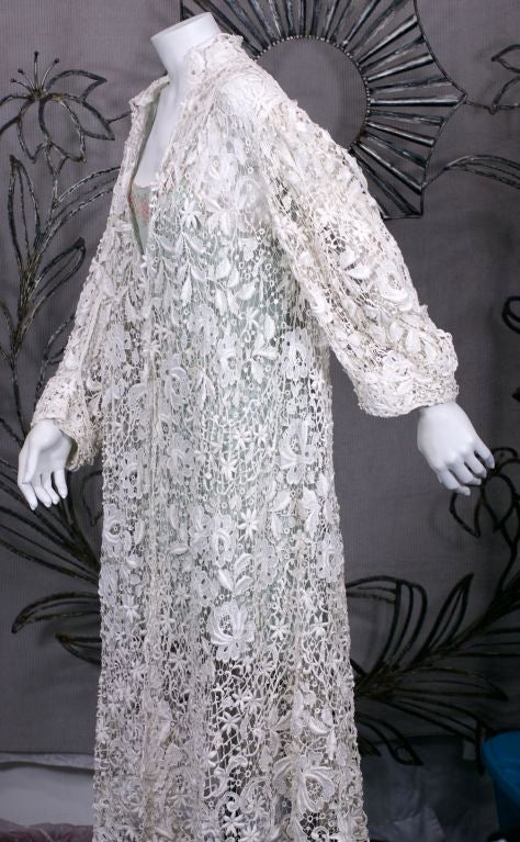 Gray Edwardian Floral  Embroidered Lace Coat For Sale