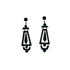 Antique Victorian Architectural Gutta Percha Earrings 1880s