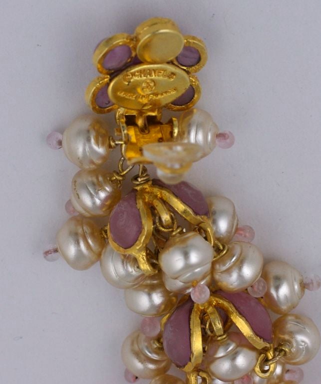 Women's Chanel Pink and Pearl  Long Anglo Indian Earrings
