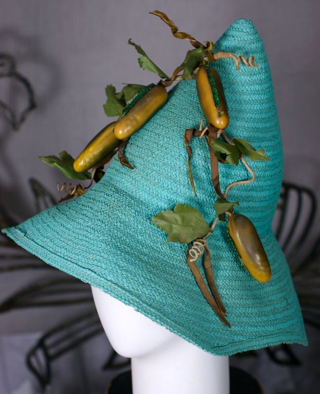 Blue Figural Pickle Straw Sun Hat, Maybelle Marie Birch,California