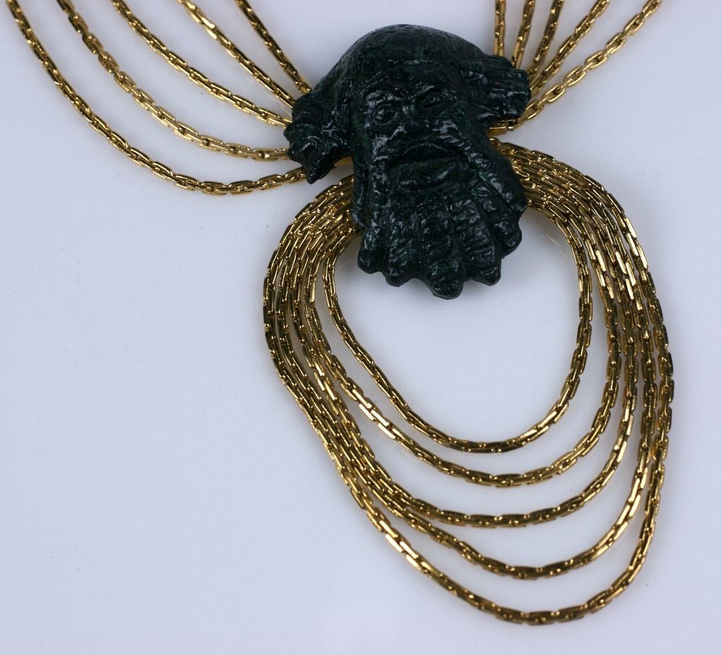 Diane Love for Trifari Ancient Mask Necklace-Brooch Combination In Excellent Condition In New York, NY