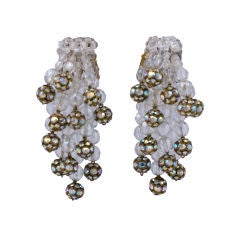 Vintage Coppola Toppo Crystal and Aurora Pave Ball Waterfall Earrings