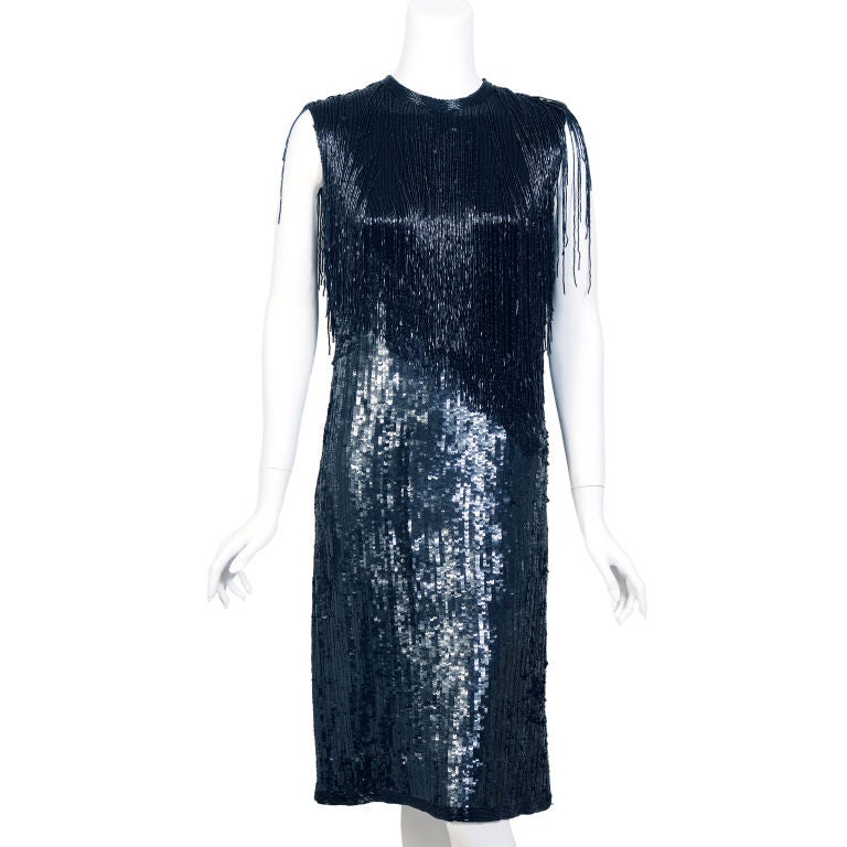 Halston Beaded Fringe & Sequin Dress, 1970's