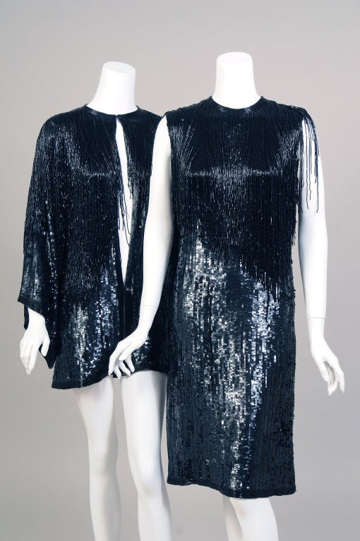 Halston Beaded Fringe & Sequin Dress, 1970's 3