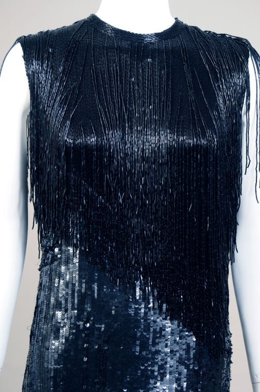 Halston Beaded Fringe & Sequin Dress, 1970's
