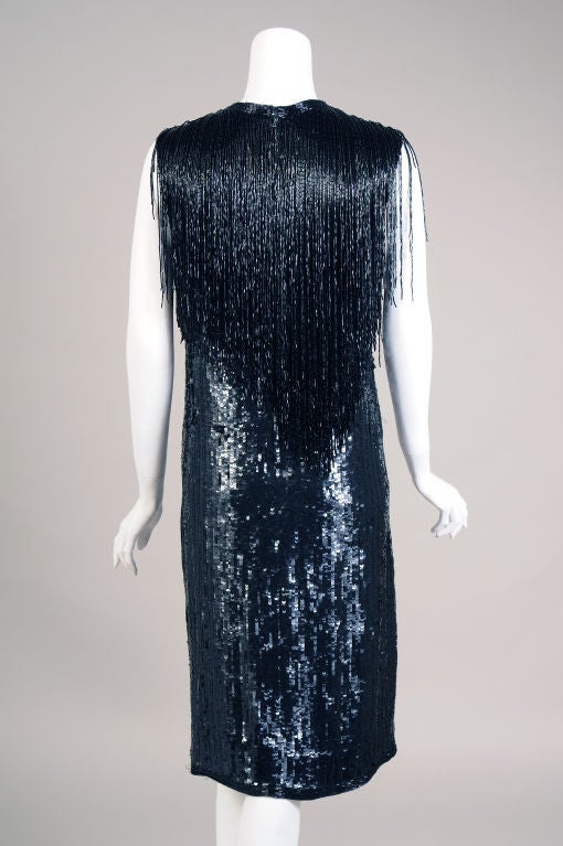 Halston Beaded Fringe & Sequin Dress, 1970's 1