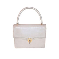 Gucci Retro White Lizard Skin Square Handbag, Circa 1960