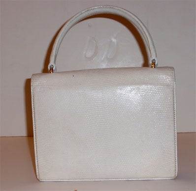 Gucci Vintage White Lizard Skin Square Handbag, Circa 1960 In Good Condition In Los Angeles, CA