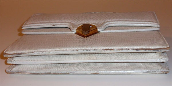 Gray Gucci Vintage White Lizard Skin Square Handbag, Circa 1960