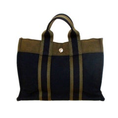 Hermes Blue and Green Canvas Tote Bag, Circa 2000