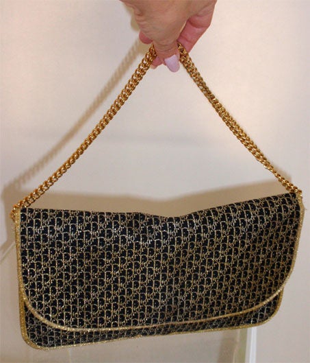 Christian Dior Blue and Gold Monogram Envelope Bag, Circa 1990 6