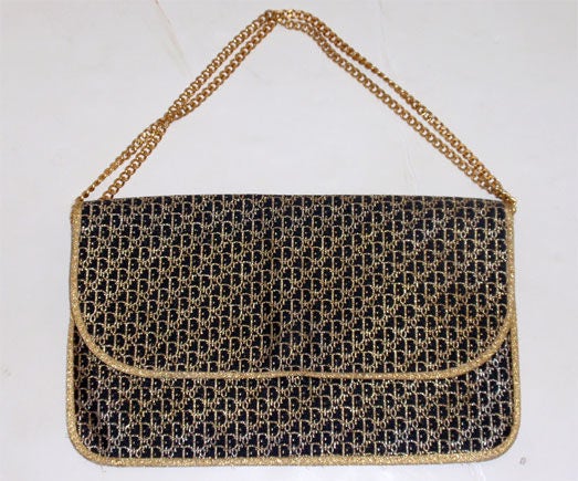 Christian Dior Blue and Gold Monogram Envelope Bag, Circa 1990 4