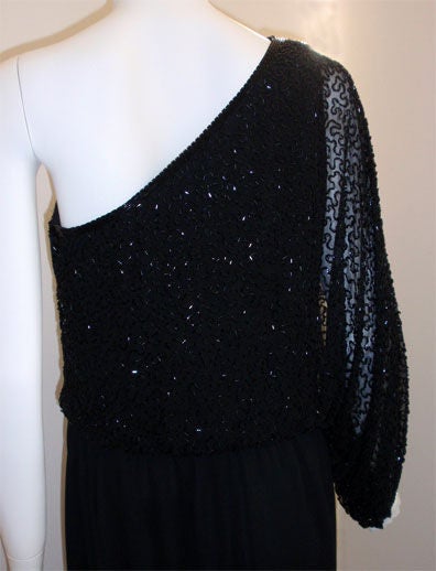 Mr. Blackwell Black One Shoulder Beaded Gown, Circa 1980 6