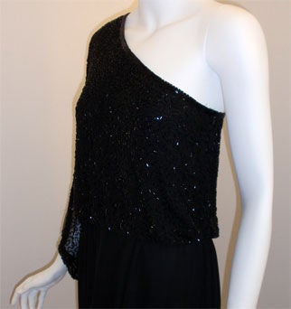 Mr. Blackwell Black One Shoulder Beaded Gown, Circa 1980 5