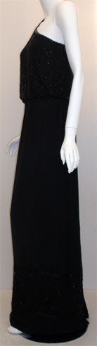 Mr. Blackwell Black One Shoulder Beaded Gown, Circa 1980 2