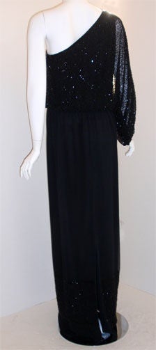 Mr. Blackwell Black One Shoulder Beaded Gown, Circa 1980 3