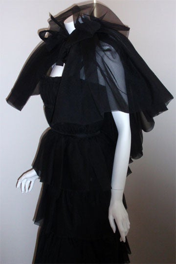 Christian Dior Haute Couture Black Gown with Cape, Circa 1973 7