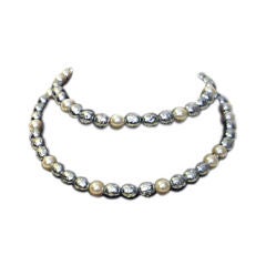 Vintage Miriam Haskell Gray and White Pearl with Rhinestones, Circa 1990
