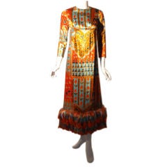 Bill Blass Multi-Colored Velvet Dress with Feathers, Circa 1970's