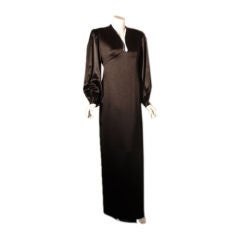 GALANOS Black Silk Gown with Structured Shoulder and Blouson Sleeve, 1960's 6