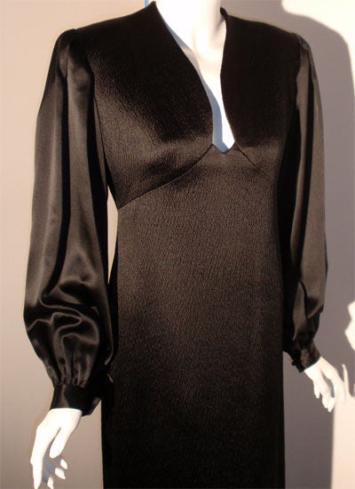 Women's GALANOS  Black Silk Gown with Structured Shoulder and Blouson Sleeve, 1990's For Sale