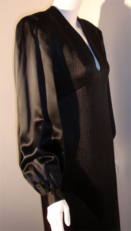 GALANOS  Black Silk Gown with Structured Shoulder and Blouson Sleeve, 1990's For Sale 1