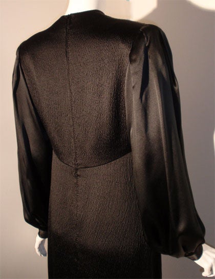 GALANOS  Black Silk Gown with Structured Shoulder and Blouson Sleeve, 1990's For Sale 3