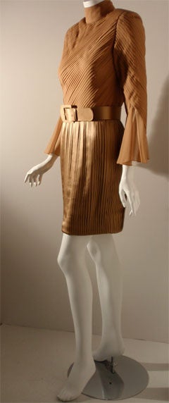 Brown Galanos Bronze Silk and Chiffon Cocktail Dress, Circa 1970