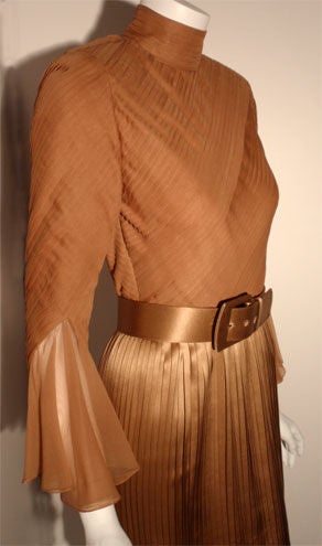 Galanos Bronze Silk and Chiffon Cocktail Dress, Circa 1970 2