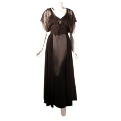Custom 2pc Black Silk and Chiffon Gown, Circa 1940