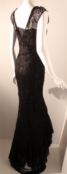 2-teiliges schwarzes Paillettenkleid mit Seiden-Slip-Kleid, um 1940 (Schwarz) im Angebot