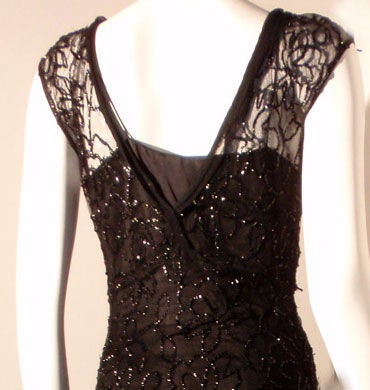 Women's 2pc Black Sequin Gown with Silk Slip Dress, Circa 1940 For Sale