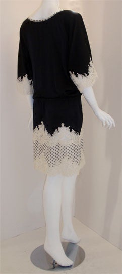 Geoffrey Beene Black Silk and Lace Cocktail Dress with Sash Belt Circa 1990 For Sale 2