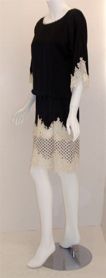 Geoffrey Beene Black Silk and Lace Cocktail Dress with Sash Belt Circa 1990 For Sale 1