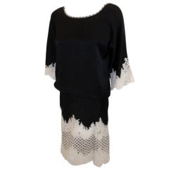 Geoffrey Beene Black Silk and Lace Cocktail Dress with Sash Belt Circa 1990 12