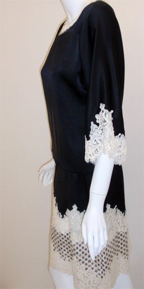 Geoffrey Beene Black Silk and Lace Cocktail Dress with Sash Belt Circa 1990 For Sale 5