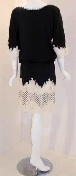 Geoffrey Beene Black Silk and Lace Cocktail Dress with Sash Belt Circa 1990 For Sale 3
