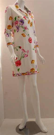 Brown Leonard White Floral Print Day Dress, Circa 1990