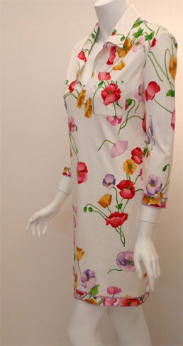 Leonard White Floral Print Day Dress, Circa 1990 In Excellent Condition In Los Angeles, CA