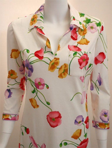 Leonard White Floral Print Day Dress, Circa 1990 1