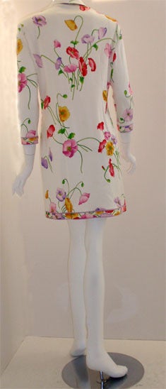 Women's Leonard White Floral Print Day Dress, Circa 1990