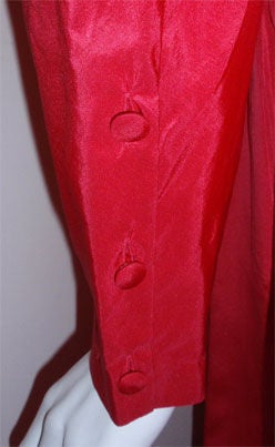 Chanel Red 1978 Red silk taffeta Ruffle Gown with long sleeves & full skirt 36 4