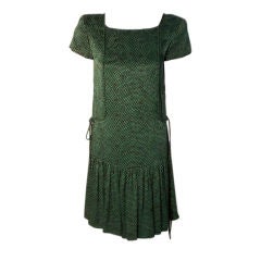 Retro Valentino Black and Green Silk Baby Doll Dress, Circa 1990