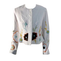 John Galliano White Leather Jacket with Flowers, Circa 1990