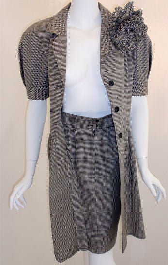 Fendi 365 Black and White Checked Day Dress with hidden skirt, 1980's For Sale 1