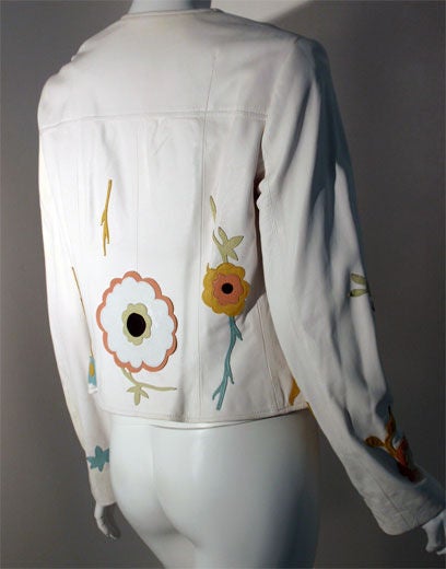John Galliano White Leather Jacket with Flowers, Circa 1990 3