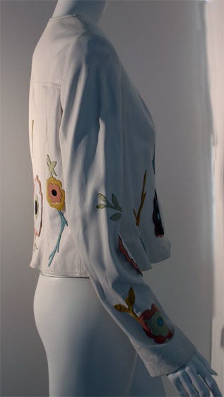 John Galliano White Leather Jacket with Flowers, Circa 1990 2